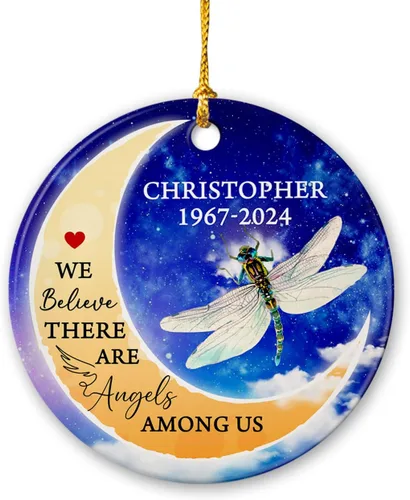 Vista 10 de Adorno de Navidad cardenal rojo conmemorativo personalizado, adorno de cerámica cardenal enviado del cielo, adorno de recuerdo para la pérdida de un