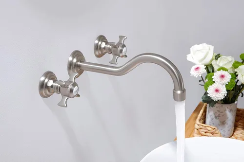 Vista 3 de SITGES Grifo de pared, grifo de pared de lavabo de baño de dos manijas con válvula áspera incluida, níquel cepillado