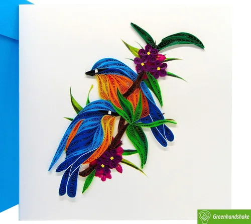 Vista 4 de Bluebirds, tarjeta de felicitación 3D, exclusiva dedicada a mano, tarjeta de felicitación de diseño para cumpleaños, día de San Valentín, día