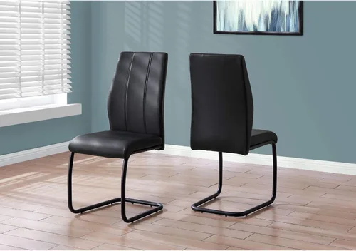 Vista 2 de Offex Silla de comedor con aspecto de cuero negro de 39 pulgadas de alto con base de metal - 2 piezas