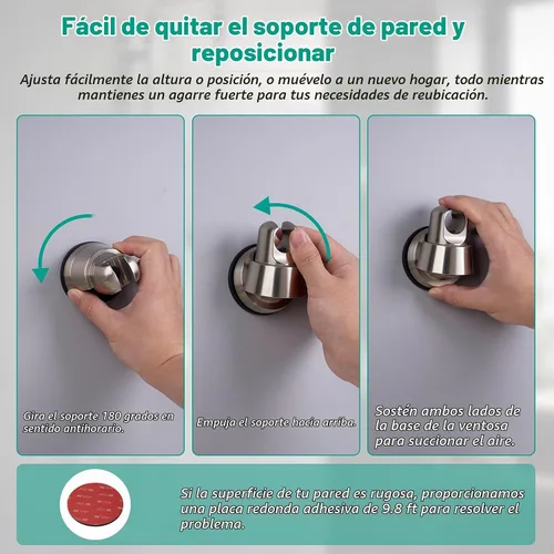 Vista 7 de Hibbent Soporte de cabezal de ducha con ventosa al vacío, soporte de cabezal de ducha extraíble, soporte de pared ajustable en altura ajustable