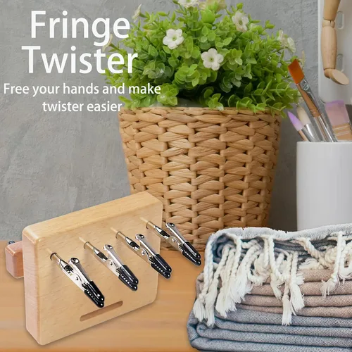 Vista 5 de Twister de flecos para torcer rápidamente, 4 clips herramienta de fabricación de cordón de madera, tornado de flecos de hilo para tejer, máquina