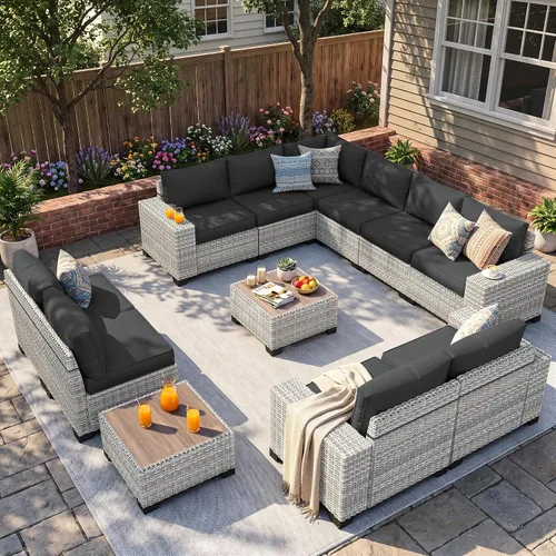 Vista 117 de Muebles de patio al aire libre conjunto PE mimbre ratán al aire libre sofá seccional Gris