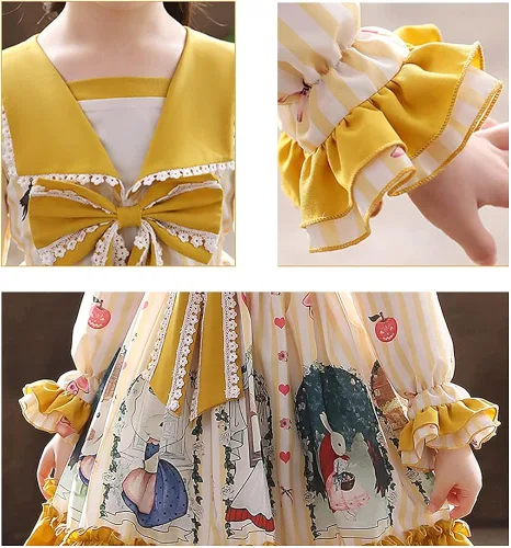 Vista 5 de Himifashion japonés lindo anime impreso Lolita vestido casual kawaii bowknot plisado princesa vestido para niñas 7-12 años