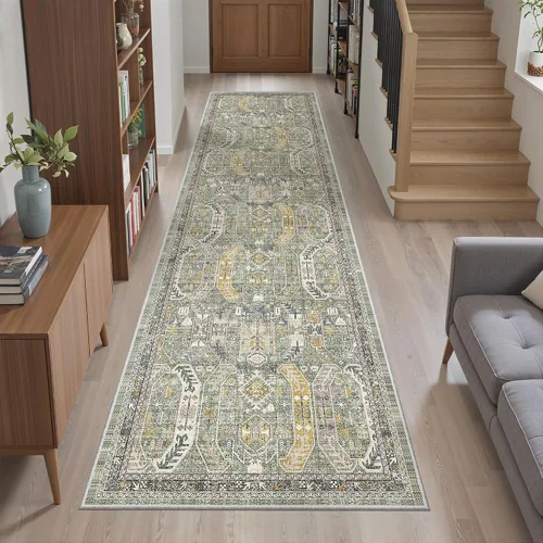 Vista 124 de Madane Alfombra lavable de 2 x 3 pies, alfombra de entrada pequeña, antideslizante, vintage, para entrada interior, alfombra de pelo bajo