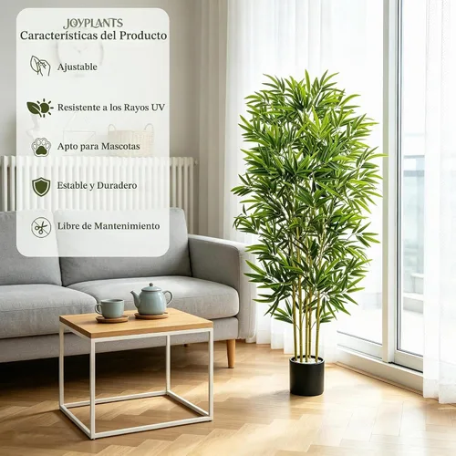 Vista 5 de Árbol artificial de bambú de 5 pies con maceta negra, plantas de bambú para exteriores e interiores, hojas falsas de aspecto natural, tallos