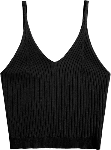 Vista 6 de SweatyRocks Camiseta corta de punto con cuello en V para mujer Albaricoque