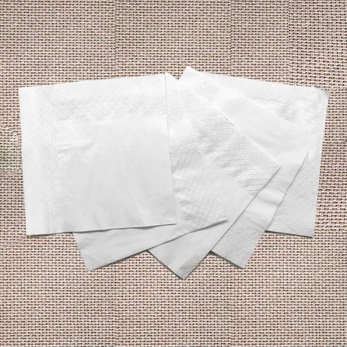 Vista 2 de 200 Servilletas de 2 capas de color blanco liso para bebidas desechables, servilletas de papel para cócteles de cuatro pliegues 12.4 cm X 12.4 cm