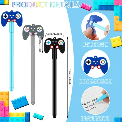 Vista 2 de Tinlade 24 bolígrafos de tinta con temática de videojuegos, regalos de fiesta de videojuegos, regalos de fiesta de cumpleaños, regalos para oficina