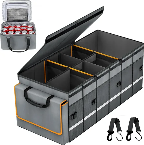 Vista 11 de Organizador y almacenamiento para maletero de automóvil con tapa y bolsa enfriadora extraíble a prueba de fugas, accesorios para automóvil, 6