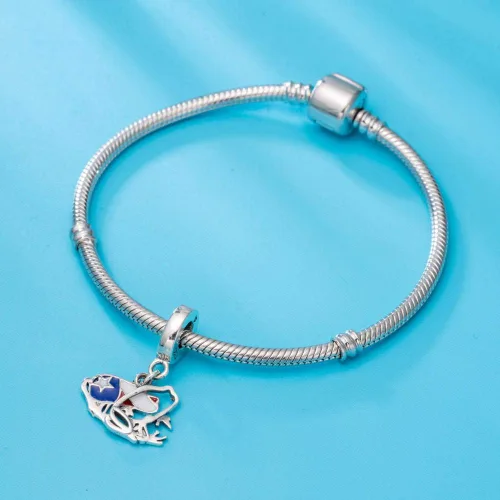 Vista 5 de Hang Charm - Zapatilla de tacón alto de plata de ley 925, bandera de Puerto Rico, cuerno italiano rojo, cuentas colgantes de cinta de supervivientes
