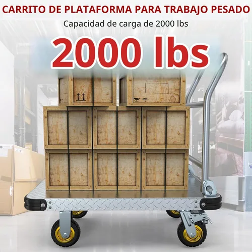 Vista 3 de YITAMOTOR Carretilla de Plataforma Resistente de 2000 LBS, Carrito Empujador Dolly, Carrito Plegable Grande de Plataforma Plana con Ruedas