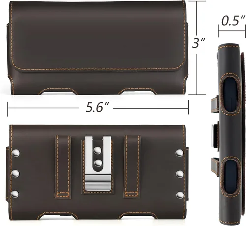 Vista 6 de BECPLT Funda de cuero genuino para teléfono con clip para cinturón para iPhone 13/12/8/7/6/SE 2022/2020 Galaxy S10e/S7/S6/S5/J3 - Marrón oscuro