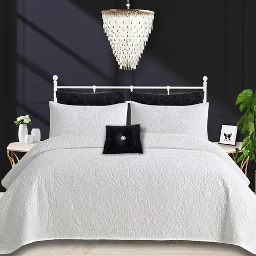 Vista 7 de Querencia Colcha de Algodón Tamaño King – Colcha Bordada de Algodón Beige Tostado Sobrecama, Ropa de Cama Toile de Campo Francés, Juego de Sobrecama