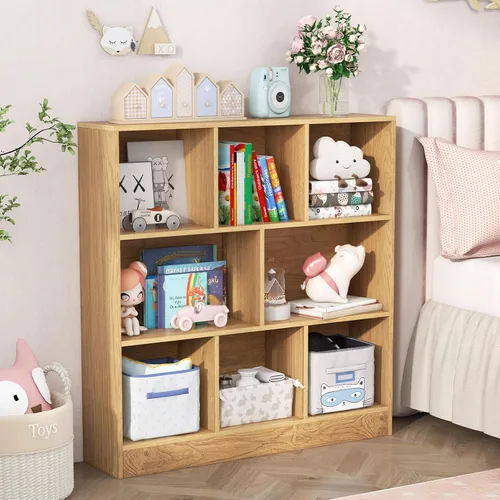 Vista 2 de HONEY JOY Organizador de almacenamiento de juguetes para niños, gabinete de almacenamiento de madera de 7 secciones, baúl de juguetes de guardería