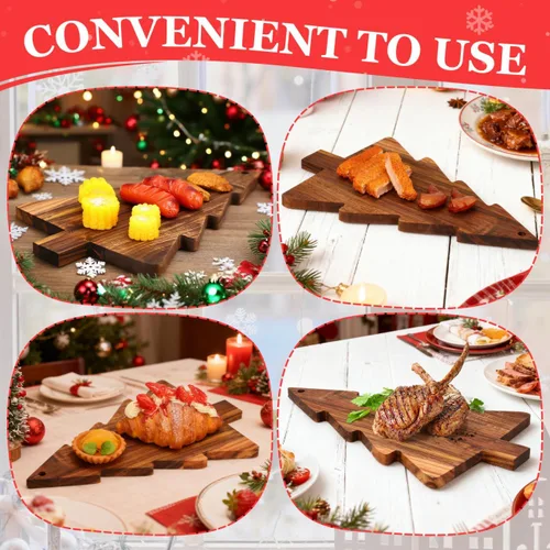 Vista 5 de iplusmile Tabla de embutidos para árbol de Navidad, tabla de cortar de madera para queso, sushi, aperitivos, frutas y postres, bandeja de servir