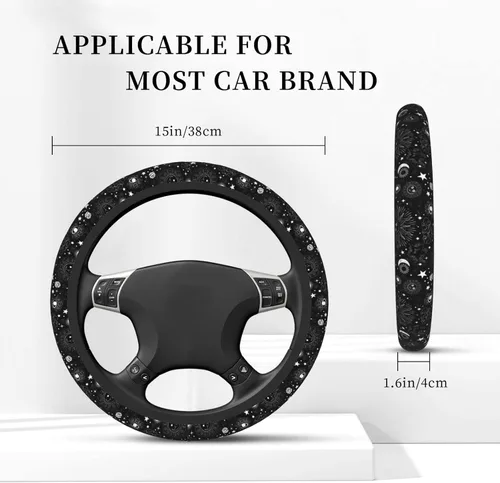 Vista 5 de Funda de volante para auto, universal de 15 pulgadas, de neopreno, con diseño de luna, sol y galaxia espacial, para interior, accesorios de 17