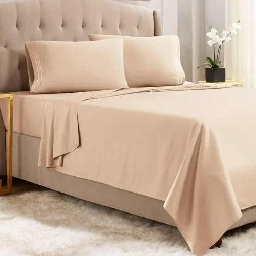 Vista 11 de Juego de sábanas de lujo Juego de cama de lujo, bolsillo extra profundo Juego de sábanas ajustable, sábana de arriba y 2 fundas de almohada, ropa