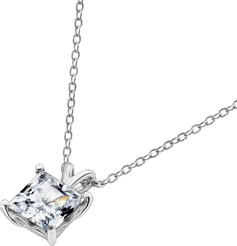 Vista 3 de Collar con colgante Swarovski de Zirconia, corte de princesa de plata fina bañada en oro o platino, 18", platino-bañado-plata, Platino