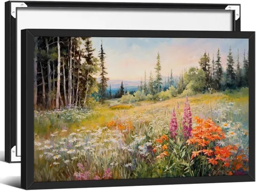 Vista 27 de Póster de paisaje campestre y lago, arte de pared de paisaje de naturaleza otoñal, 08 x 10 pulgadas, marco negro, pintura al óleo vintage de otoño