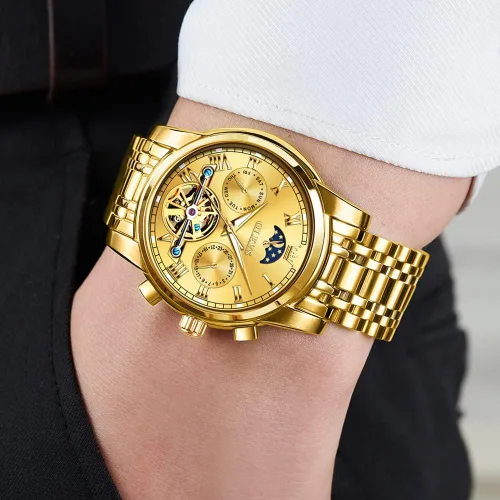 Vista 3 de OLEVS reloj mecánico automático reloj de cuerda automático de lujo para hombre a prueba de agua acero inoxidable