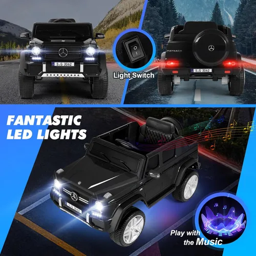 Vista 6 de JOYLDIAS - Auto Mercedes-Benz G650S con licencia para niños, camión de paseo para niños 12V7AH con luces LED subterráneas, control remoto, 3 Negro