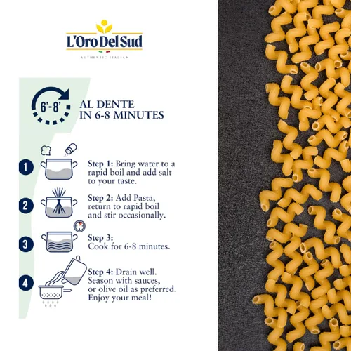 Vista 5 de L'Oro Del Sud Pasta Cavatappi orgánica, 100% trigo duro, pasta italiana, producto de alta calidad de Italia, sin OMG, corkskrew, vegano, kosher, 16