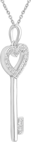 Vista 2 de Fifth and Fine Juego de collar con llave de corazón de diamante de 0.10 quilates en plata de ley. Cada pieza viene con una cadena de cable de plata