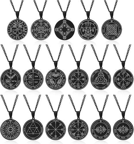 Vista 3 de Collar de sellos de Salomón collar con dije de pentáculo de acero inoxidable Uniex con cadena, protección de amuleto talismánico de la suerte