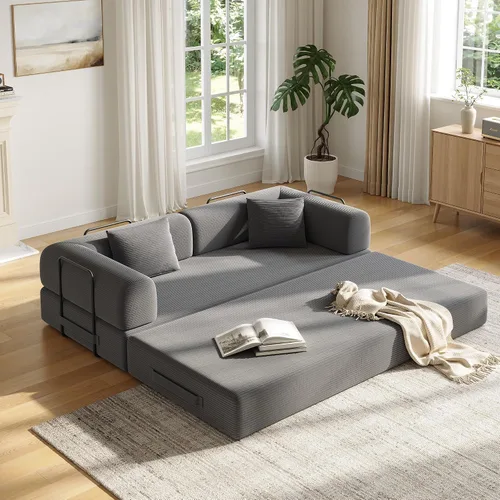 Vista 13 de Sofá Cama Convertible de 59 Pulgadas, Cama de Sofá de Pana Sin Estructura, Sofá Cama Futón Extraíble, Sofá Plegable para Sala de Estar