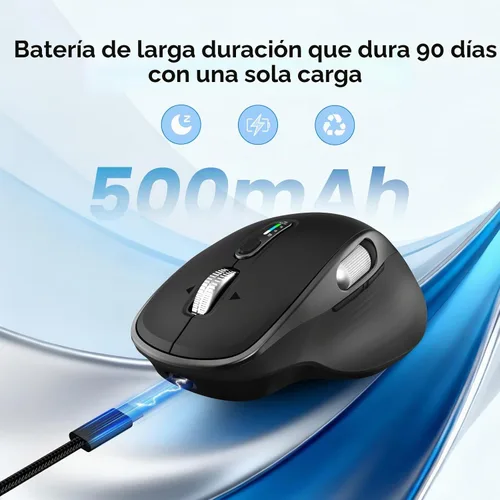 Vista 6 de Ratón inalámbrico recargable Bluetooth con 8 botones programables, negro