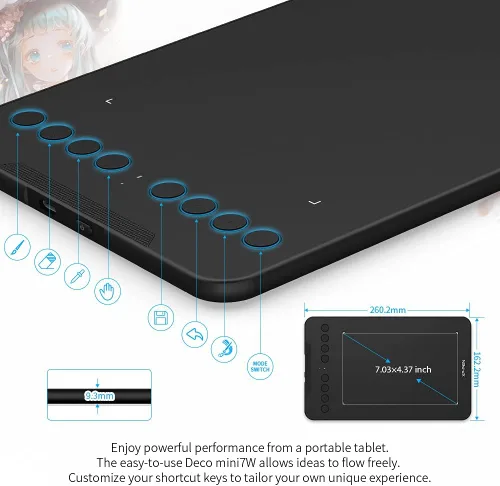 Vista 3 de Tableta de Dibujo Inalámbrica XPPen Deco mini7W Tableta Gráfica Tableta con Lápiz con 8192 Niveles de Presión, Tableta de Artista de 7 x 4 pulgadas