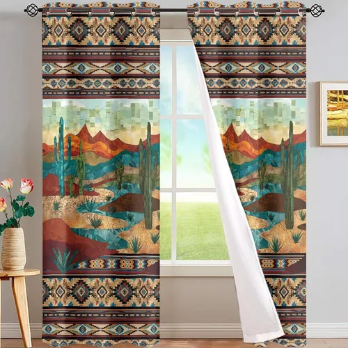 Vista 38 de ZFRXIGN Cortinas opacas para ventana de caballo azteca occidental, 63 pulgadas de largo, para cuarto de bebé, sala de estar, dormitorio, 2 paneles