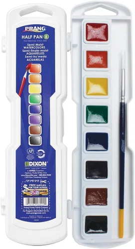 Vista 11 de Prang Pintura de acuarela semihúmeda no tóxica sin cera, media bandeja rectangular de plástico, 16 colores surtidos Pincel de pintura recargable