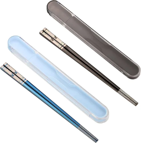 Vista 9 de Palillos portátiles con diseño de tira, juego de palillos de metal reutilizables de acero inoxidable con revestimiento de titanio para la escuela