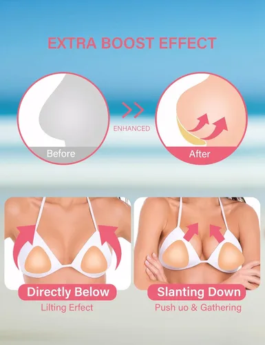 Vista 3 de Sujetador adhesivo de doble cara con inserciones y cubiertas para pezones, push up invisible para traje de baño, sujetador deportivo y vestido