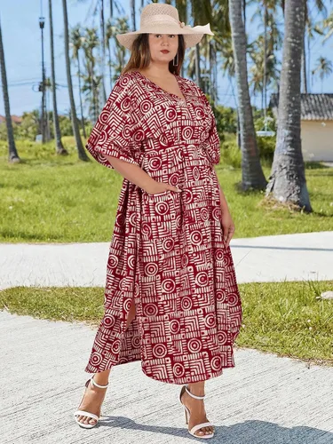 Vista 3 de HAPPY BAY Batik Caftan - Vestido largo con bolsillos, ropa de dormir para mujer, talla grande