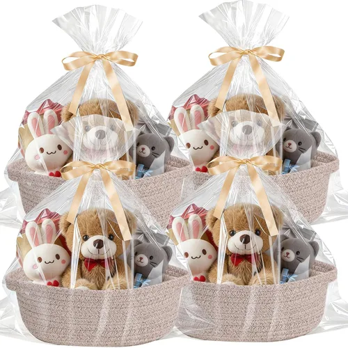 Vista 15 de Cesta para regalos vacía, pequeña cesta tejida con bolsas y cintas, cestas de juguetes para bebé con asas, contenedor de almacenamiento de mimbre