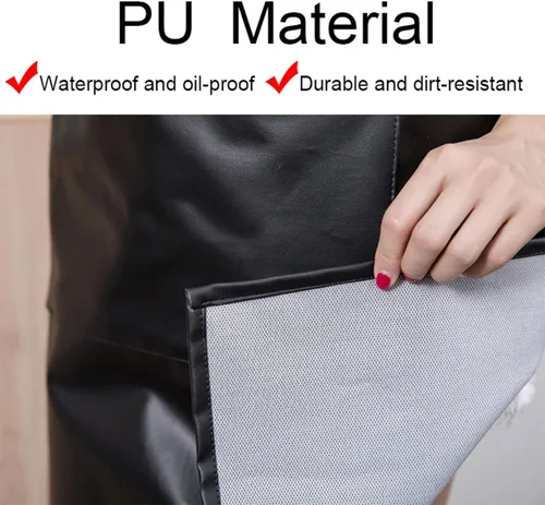 Vista 4 de Delantal impermeable Bolsillo grande PU Material Impermeable a prueba de aceite Delantal a prueba de polvo Negro y rojo