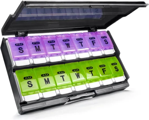 Vista 10 de Pastillero semanal extra grande 2 veces al día – Remtise Am/Pm, organizador diario de medicamentos, pastillero de 7 días con botón para pastillas