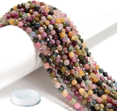 Vista 6 de AD Beads Cuentas naturales de piedras preciosas con corte de diamante micro facetado de 4 mm pequeñas y redondas para hacer collares y pulseras DIY