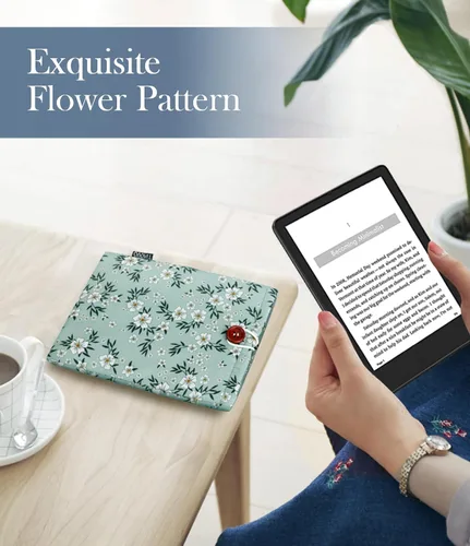 Vista 3 de TiMOVO - Funda para lector electrónico de 6 a 7 pulgadas, color verde y flor Funda protectora para lectores electrónicos Paperwhite/Colorsoft