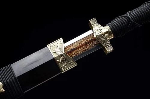 Vista 5 de LOONGSWORD - Espada china, espadas de dragón Han jian real (caldo de Damasco forjado, accesorios de latón) afilada