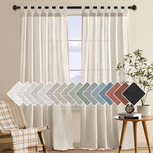 Vista 28 de Cortinas de lino para sala de estar, decoración para el hogar, con pestaña superior, privacidad añadida, ahorro de energía, filtro de luz