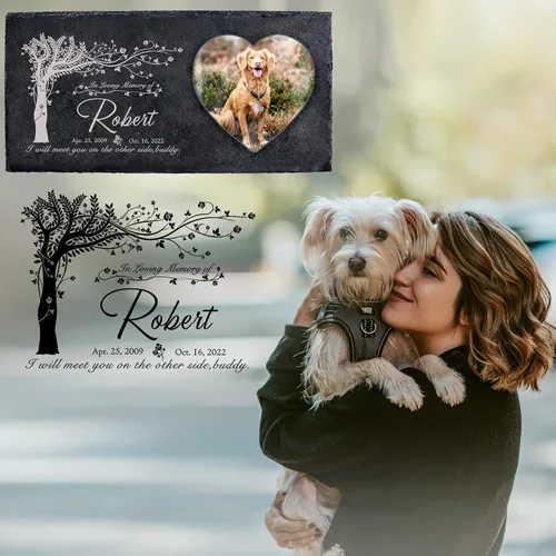 Vista 4 de Farfume Piedras conmemorativas personalizadas para mascotas con foto y texto Marcadores personalizados para tumbas para mascotas Lápidas