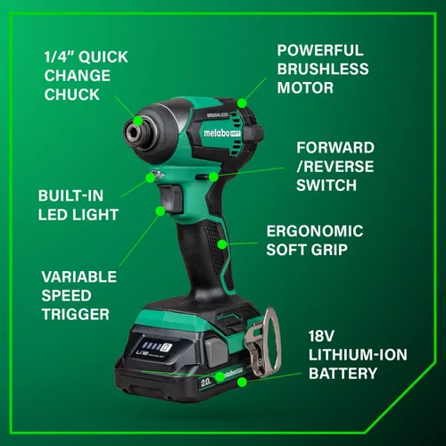 Vista 3 de Metabo HPT Kit combinado de taladro conductor inalámbrico sin escobillas multivoltios de 18 V y destornillador de impacto, kit de herramientas