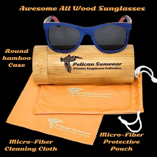 Vista 2 de Gafas de sol de madera Polarizadas Marco de madera vintage 100% protección UVAUVB Funda de bambú Hombres y mujeres