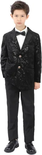 Vista 6 de SWOTGdoby Traje formal Tuexdo dorado Jacquard Slim Fit 2 piezas traje conjunto chaqueta pantalones para boda fiesta de graduación