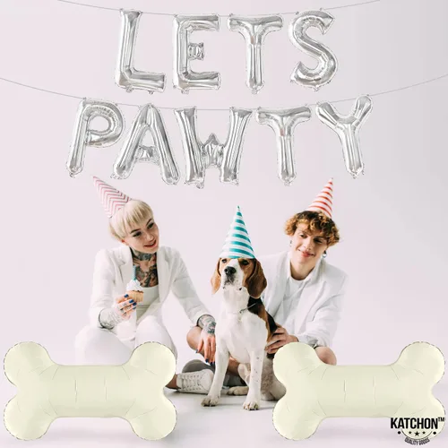 Vista 5 de KatchOn, Silver Lets Pawty Balloons - Paquete de 11 globos para perros, globos de patas Globo negro de hueso de perro para decoraciones