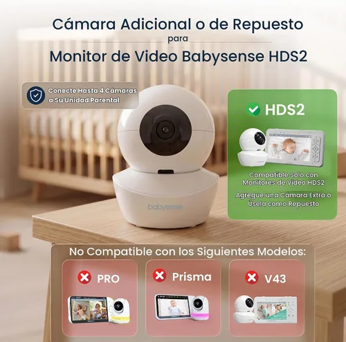 Vista 2 de Babysense Cámara complementaria de repuesto para monitor de bebé HDS2, solo funciona con monitores HDS2, requiere unidad principal HDS2